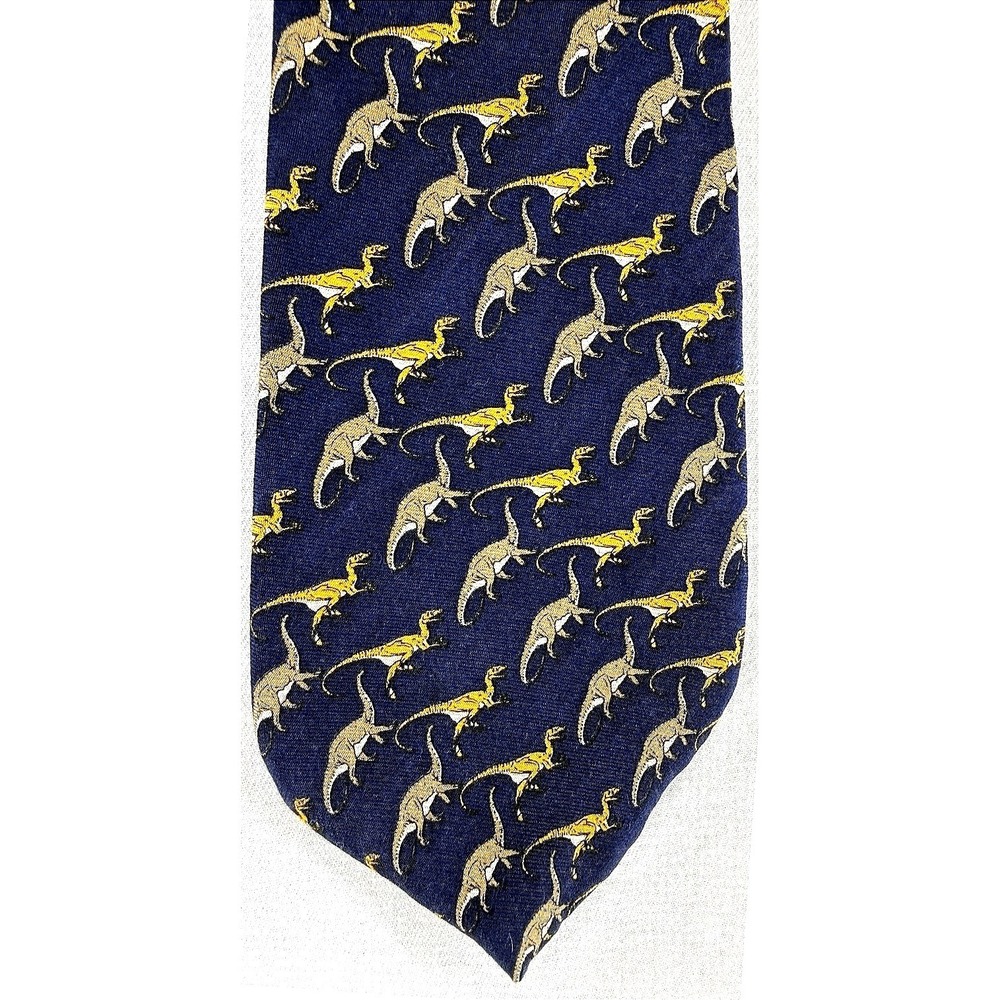 Brooks Brothers Pure Silk Dinosaur Necktie Navy Gold Preppy Novelty Old Money‎